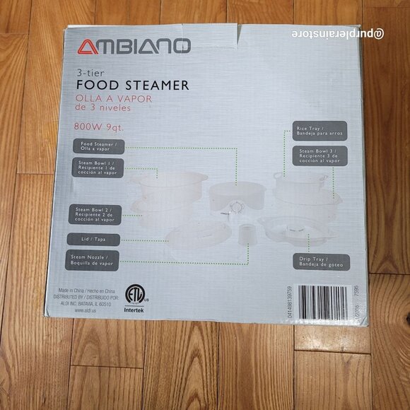 Ambiano Food Steamer 3 Tier 800 Watt 9 Qt BPA Free Healthy Eating NIB - Picture 2 of 7